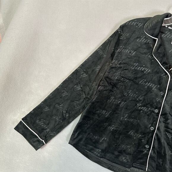 Juicy Couture Velour Pajama Top Women Size L Black Long Sleeve Cozy Soft Y2K - Picture 6 of 13